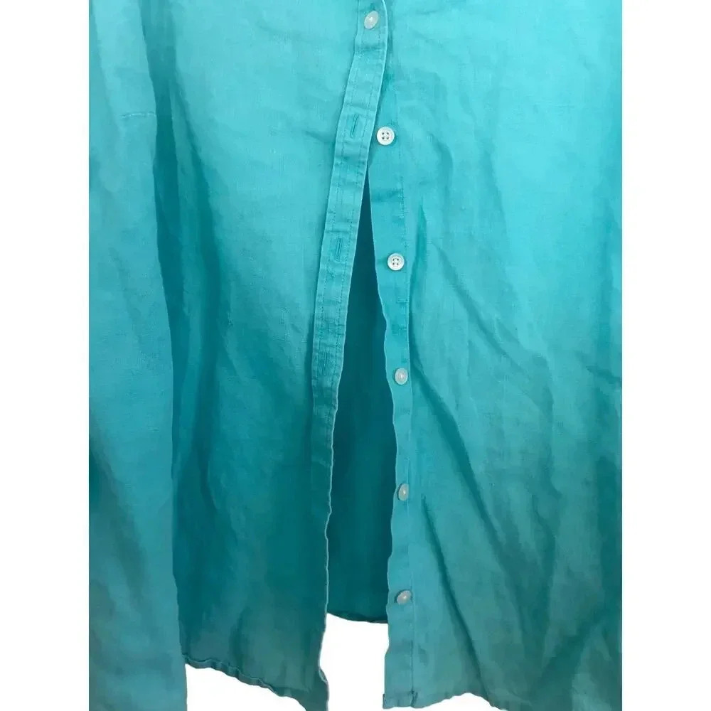 Talbots Solid Linen Collard Button-Down Top Size … - image 2